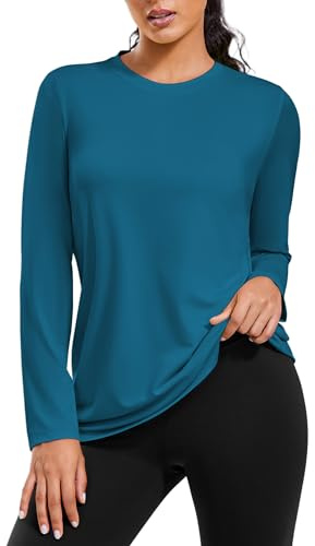 PINSPARK Camiseta Deportiva para Mujer, De Manga Larga, con ProteccióN UV, Secado RáPido, Ligera Y Transpirable, Correr, Fitness, Cuello Redondo, Funcional, Holgada, Entrenamiento Yoga
