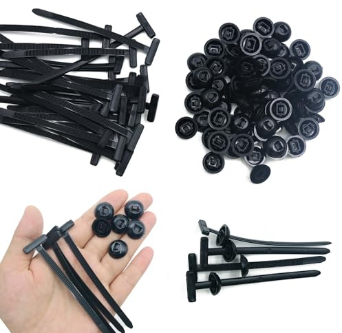 100 Piezas Bridas Universales de Nailon Bridas de Plastico Negras Autoblocantes Hebillas para Brida de Nylon Resistente con Cabeza Botón Redonda para Reparaciones en Coches y Máquinas | Clips de cable universales negros resistentes a los rayos UV con diseño de perno y botón para reparaciones diarias del coche