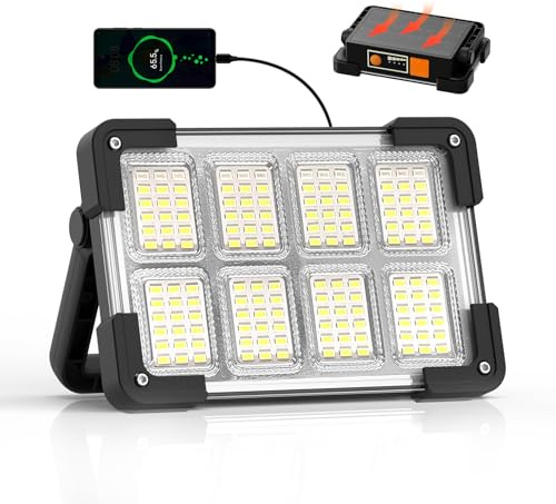 120W Solar Rechargeable Work Light, 144 LED 10000LM Led Work Light with 4 Modes, Portable Flood Light with Stand, IP66 Waterproof Outdoor Working Light for Emergency Mechanic Camping Repair (Black)