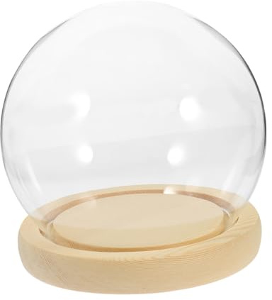 UKCOCO Cloche Verre avec Socle Bois pour Présentation Petite Cloche Verre avec Base pour Fleurs Stabilisées Objets Décoratifs Et Collections