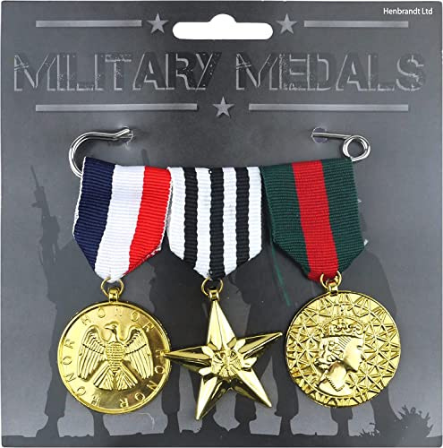 jokeshop Set of 3 Military Medals Army Fancy Dress Costume Vetran Combat Medal Prop Armed Forces Accessories