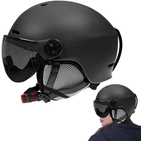 Casco de Snowboard con Gafas, Casco de esquí a Prueba de Golpes con Orejeras Desmontables para Hombres, Mujeres, esquí, Snowboard, Deporte al Aire Libre, Negro