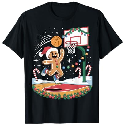 Divertente Giocatore di Basket di Pan di Zenzero Natale Maglietta