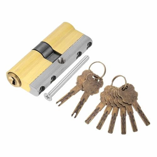 DEFANEX Solid Brass Lock Cylinder (70mm 35/35) - Double Lock Doors Lock Cylinder Replacement C Grade Anti-Theft with Mounting Screw and 8 Keys for Wooden and Aluminum Doors