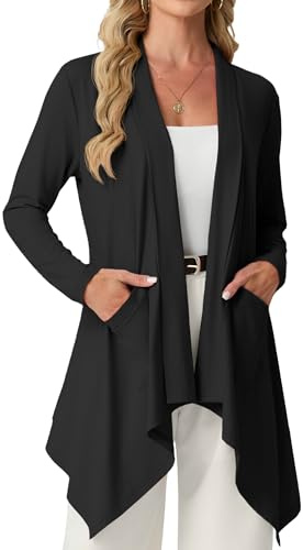 GRECERELLE Cardigan léger drapé ouvert sur le devant décontracté à manches longues pour femme, cardigan pour petit ami, printemps, été, automne, plage avec poche