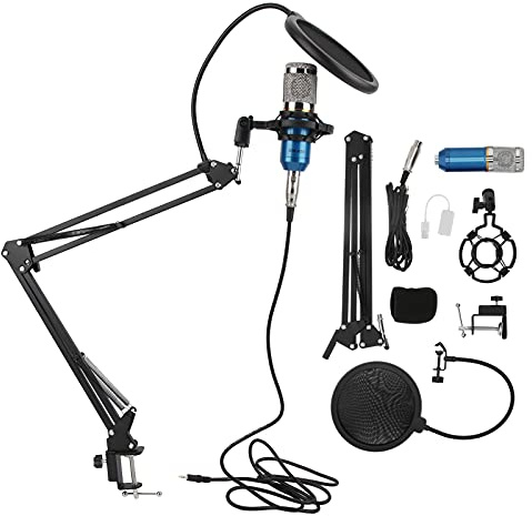 Kit microfono a condensatore BM800, microfono di registrazione professionale USB con braccio flessibile, suono di qualità da studio per computer notebook desktop, include supporto (blu+argento)