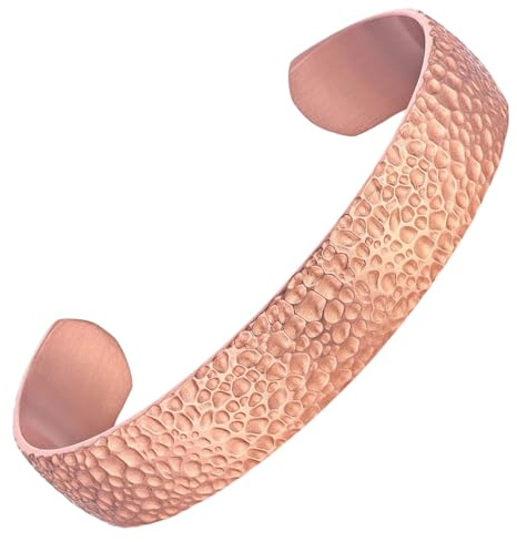 MagEnergy Bracelet en cuivre pour hommes et femmes, 100% cuivre pur, naturel, plein, non revêtu, fabriqué à la main, style tibétain minimaliste intemporel (motif martelé)
