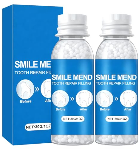 2 Pcs Dientes Postizos Temporales,30g Cemento Dental Empaste Dental Profesional,Teeth Filling Kit, Teeth Repair Granules,Para Restauración Temporal Dientes Dañados y También Puede Utilizar Juegos Rol