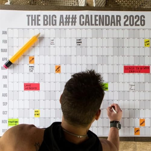 Upluxmira Big A## Calendrier mural extra large 2026 effaçable (1,2 x 0,9 m) – Planificateur annuel de suivi des objectifs, organisation codée et papier durable – Multicolore (gris)