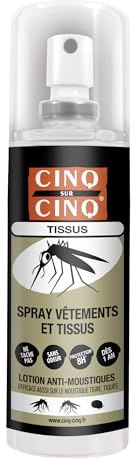 CINQ SUR CINQ | Spray Vêtements & Tissus Anti-Moustiques | Moustiques tigres | Protection jusqu’à 8h | Dès 12 mois | Sans odeur | Ne tâche pas | 100 ml | Moustiques tigres, Protection jusqu'à 8h, Dès 12 mois, Sans odeur, Ne tâche pas
