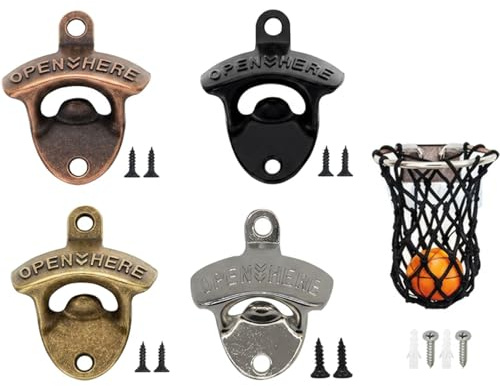 Wall Mounted Bottle Opener, Beer Bottle Opener and Catcher Set, Bar Accessories with Wall Bottle Opener, Convenient Wall Mounted Design for Home Use