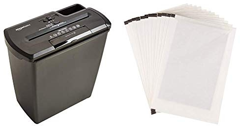Amazon Basics 8 Sheet Strip Cut Shredder with CD Shred & Shredder Sharpening & Lubricant Sheets - Pack of 12