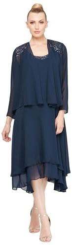 S.L. Fashions Women's Embellished Shoulder and Neck Jacket Dress Special Occasion, Navy, 18