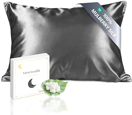 townssilk Seidenkissenbezug 40x80cm – 100% Maulbeerseide, 19mm, beidseitig Seide, Oeko-TEX Zertifiziert, Güteklasse 6A, mit Reißverschluss, 1 Stück,Anthrazit