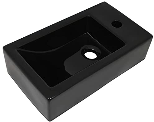 vidaXL Handfat med kranhål keramik rektangulär svart 46x25,5x12 cm