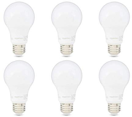 Amazon Basics A19 LED Light Bulb, 60W Equivalent, 9W Energy Efficient, E26 Standard Base, Soft White 2700K, Non-Dimmable, 10,000 Hour Lifetime, 6-Pack