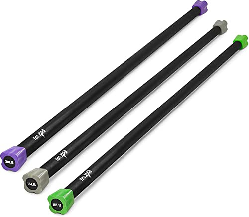 Yes4All Weighted Pilates Body Bar, Set of 10 / 15 / 20 lbs