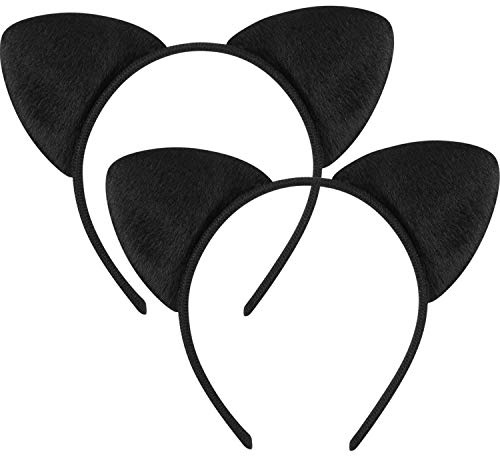 Katze Ohren Stirnband Katze Stoff Haarband Tier Kostüm für Kostüm Party Dekoration Zubehör, 2 Packungen (Schwarz)