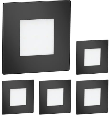 ledscom.de 5 pièces Lumière d'escalier LED/lampe murale encastrée FEX pour l'intérieur et l'extérieur, carrée, noire, 85 x 85mm, blanc chaud