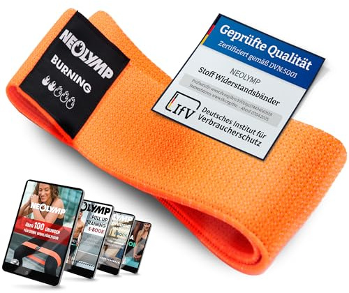 NEOLYMP Bandes de Fitness Courtes en Tissu avec e-Book - Bandes de résistance lavables pour Femmes et Hommes, Booty Band pour l’entraînement Musculaire, fessiers et Jambes (légère)