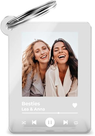 Spotify Schlüsselanhänger mit Foto Bild im Musik Song Cover Design - mit Wunschtext o. Namen - Fotogeschenk für Sie & Ihn - Geschenk Freund Freundin Geburtstag Jahrestag