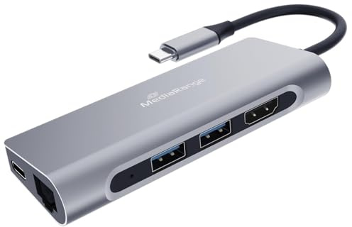 MediaRange USB-C 7-in-1 Multiport Adapter Silber | 7 Anschlüsse | USB-C | Multiport-Hub | Plug & Play