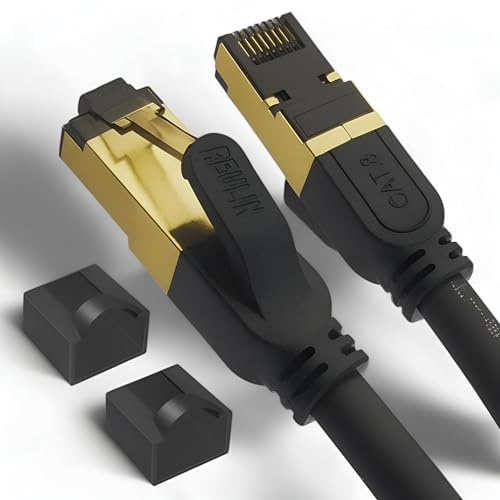 Reulin - PREMIUM Kupfer Litzenkabel RJ45 LAN Cat 8 Ethernet Kabel 1 M lang, SSTP 40 Gbps kompatibel mit Routern Modems 4K 8K Smart TV Boxen Internet PS5 PS4 Xbox Konsolen Spielen 1M