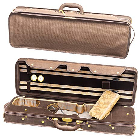 MI&VI NF-9001 Professioneller Hartschalenkoffer für Violinen, 4/4 (volle Größe), luxuriöse Seideninnenseite, hochdichter Schaumstoff, Blatttasche, verstellbare Gurte, Hygrometer, Thermometer (braun)
