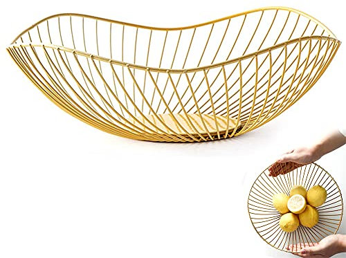 Whcctl Portafrutta Oro, Cestello per Frutta in Metallo, Moderno Fruttiere Grande, Porta Frutta da Tavolo Moderno, Cesto Frutta in Filo Metallico, fruttiera per Cnservare Frutta, Pane, Snack
