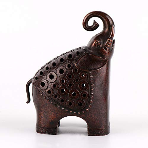 Soporte de incienso de latón con forma de elefante, quemador de incienso de bobina de cono de bronce con tapa, cenicero, cenicero, adorno de aromaterapia, decoración del hogar y la oficina