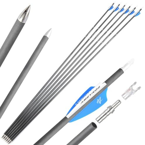 wolfman 32 Zoll 100% Reines Pfeile Carbon Pfeile für Bogenschießen Spine 500/600/900 Zielbogenschießen Jagdpfeile Carbonpfeile mit 2 Zoll Gummi Federn für Recurvebogen Compoundbogen (Sp 900, 6Pcs)