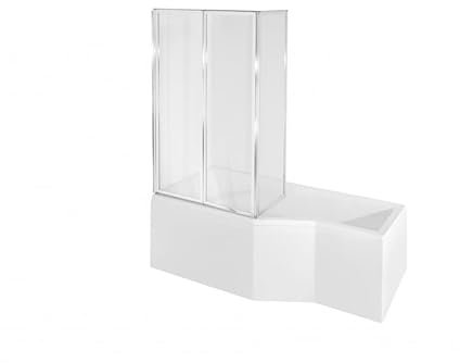 VBChome Bañera con mampara de ducha 170 x 75 cm, izquierda, acrílico, juego de sifón, bañera de esquina, color blanco, diseño moderno, 3 piezas