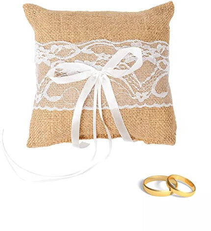 Cuscino Portafedi in Pizzo e Lino - Tela per Fedi Nuziali - Accessori da Sposa