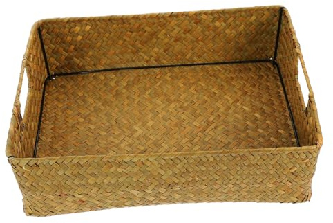 DOITOOL Geflochtener Aufbewahrungskorb Seegras Korb Eckig 40x29x13cm Rechteckiger Korb Geflochten Multifunktional Desktop Organizer Küche Bad Zimmer Bücher Spielzeug Schmuck Aufbewahrung Wood Color