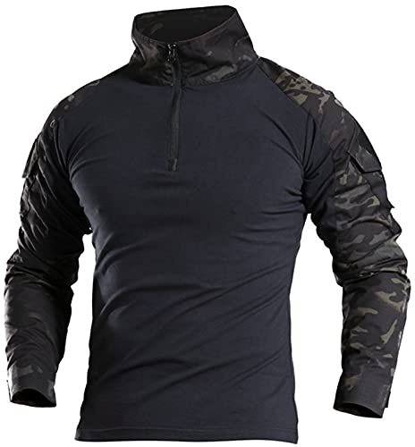 Uugood Combat Flecktarn Tactical Shirt - Military Langarm Camouflage Slim Fit Hemd for Paintball Airsoft Bundeswehr
