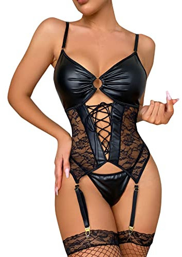 callmo Damen NachtwäSche Sexy? Frauen Sexy Spitze Chemise Nachthemd Nachtwäsche Tiefer V-Ausschnitt Full Slip Babydoll Dessous Schlafkleid Hosenträger Nachtwäsche Sexy Unterwäsche