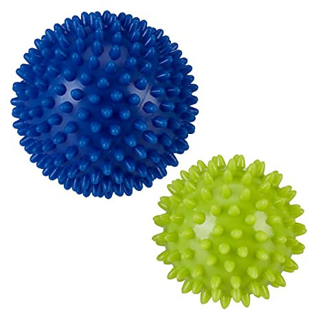Relaxdays Massageball 2er Set, harter Igelball, Mediball mit Noppen, Selbstmassage Ganzkörper, Ø 9 & 7,5 cm, blau/grün