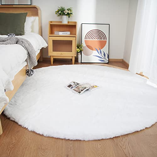 Ghouse Teppich Rund 150x150 cm Weiß Flauschig Weich Wohnzimmer Schlafzimmer Dekoration rutschfest Kurzflor Teppich Waschbarer Carpet