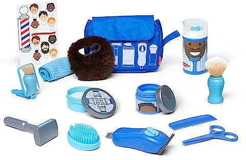 Melissa & Doug Barber Shop Pretend Play Set for Kids (16 Piece) – Shaving Toys, Wearable Beard & Grooming Accessories – Role Play Kit for Boys & Girls Ages 3+