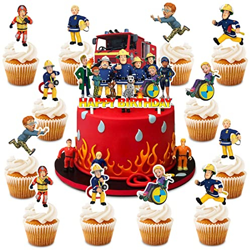 13 Stücke Tortendeko Feuerwehr, Feuerwehrmann Sam Geburtstagsdekor, Torte Topper, Kuchendeko Geburtstag, Muffin Deko Geburtstag, Kuchen Topper Kindergeburtstag