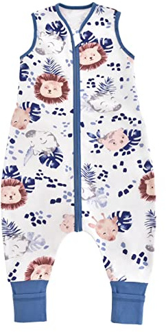 Chilsuessy Saco de dormir de verano con pies, 0,5 Tog, para niños pequeños, con piernas, sin acolchado, 100% algodón, para niños y niñas, con león, 70 cm, altura del niño 80-90 cm, 70cm/Baby Höhe 80