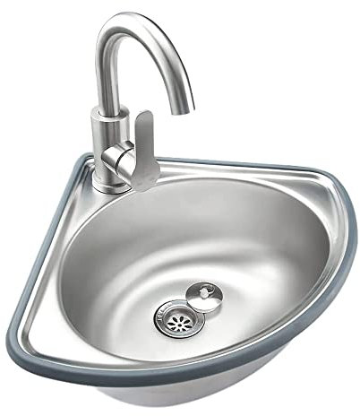 JKIOOW Wandmontiertes Eckwaschbecken, kommerzielles Restaurantspülbecken mit Kalt- und Warmwasserrohrhahn for Bar, Restaurant, Küche, Hotel (Color : Hot and Cold)