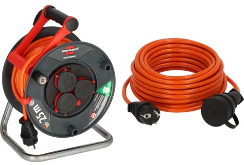 Brennenstuhl Kabeltrommel SPAR-SET 25m outdoor Garant V2 (Made in Germany, IP44) + BREMAXX Verlängerungskabel 10m (Made in Germany, IP44, einsetzbar bis -35 °C, öl- und UV-beständig)