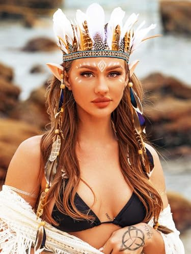 Zoestar Feder Krone Stirnband Indianer Federn Kopfschmuck Tribal Kopfschmuck Karneval Kostüm Haarschmuck für Damen