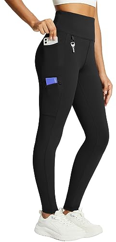 baleaf Damen Fleece gefütterte Leggings Wasserabweisend Hohe Taille Wanderleggings Thermo Leggings Fahrradhose Laufhose mit Reißverschlusstaschen