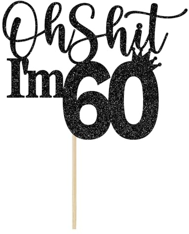 Décoration de gâteau d'anniversaire pour 60e anniversaire, 60 et fabuleux, Cheers to 60 Years - Décorations de fête amusantes pour 60e anniversaire - Noir pailleté