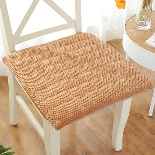 Ultraweiches Sitzkissen, quadratisches, rutschfestes Stuhlpolster mit Bändern, atmungsaktives Cord, abnehmbares, waschbares Stuhlkissen, Heimdekoration für Terrasse, Garten, Küche (Color : Khaki, Gr