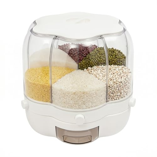 TESUGN Distributeur de riz, 6 grilles, récipient de rangement pour céréales alimentaires, grande capacité, rotatif à 360°, transparent, pour le stockage des pâtes, des céréales, du riz, de la farine