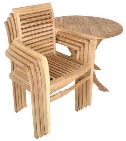 Teako Design Teak Klapptisch Salerno + 4 Teakstühle Cosenza, FLEGT-Lizenziertes Teakholz, Nachhaltige Gartenmöbel, Wetterbeständige Teakmöbel, Outdoor-Möbel (Tischplatte 80 cm)