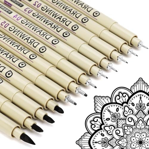 Muchcute Micro Fineliner Art Drawing Pens:12 Black Fine Liner Waterproof Ink Set Artist Supplies Line Professional Technical Marker Watercolour Sketching Manga Anime Gifts Sketch Zentangle Adult Stuff